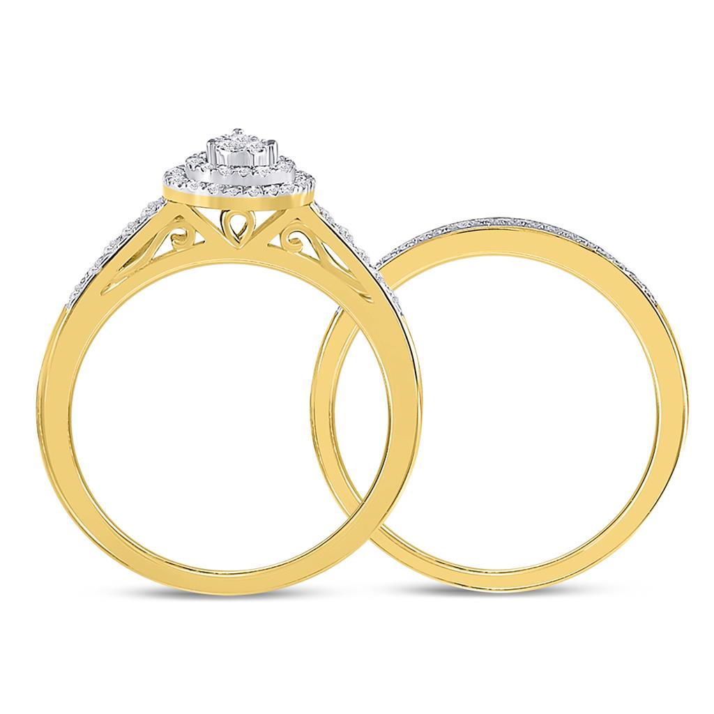 10k Yellow Gold Round Diamond Pear-shape Bridal Wedding Ring Set 1/3 Cttw