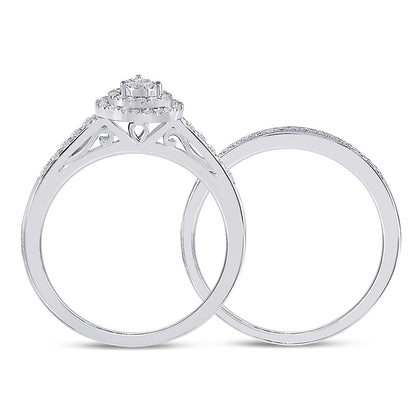 14k White Gold Round Diamond Pear-shape Bridal Wedding Ring Set 1/3 Cttw
