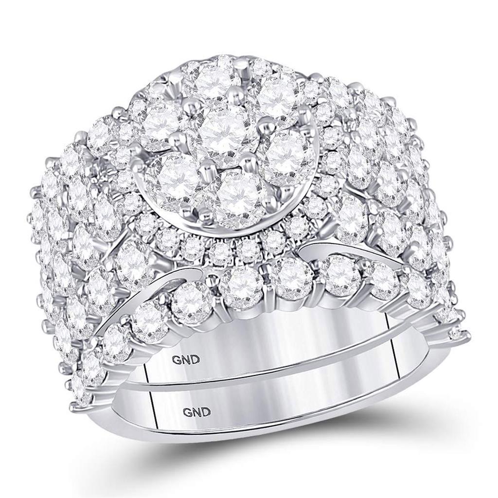 14k White Gold Round Diamond Cluster Bridal Wedding Ring Set 5 Cttw