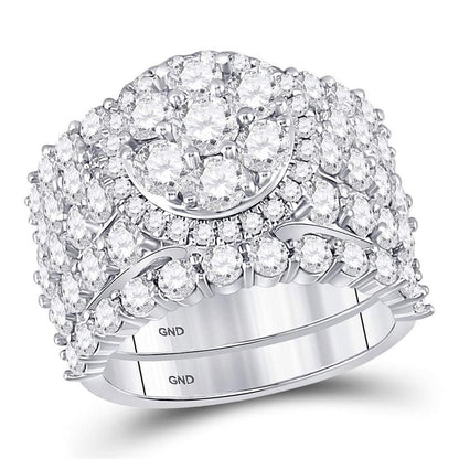 14k White Gold Round Diamond Cluster Bridal Wedding Ring Set 5 Cttw