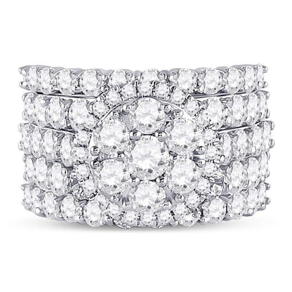 14k White Gold Round Diamond Cluster Bridal Wedding Ring Set 5 Cttw