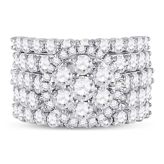 14k White Gold Round Diamond Cluster Bridal Wedding Ring Set 5 Cttw
