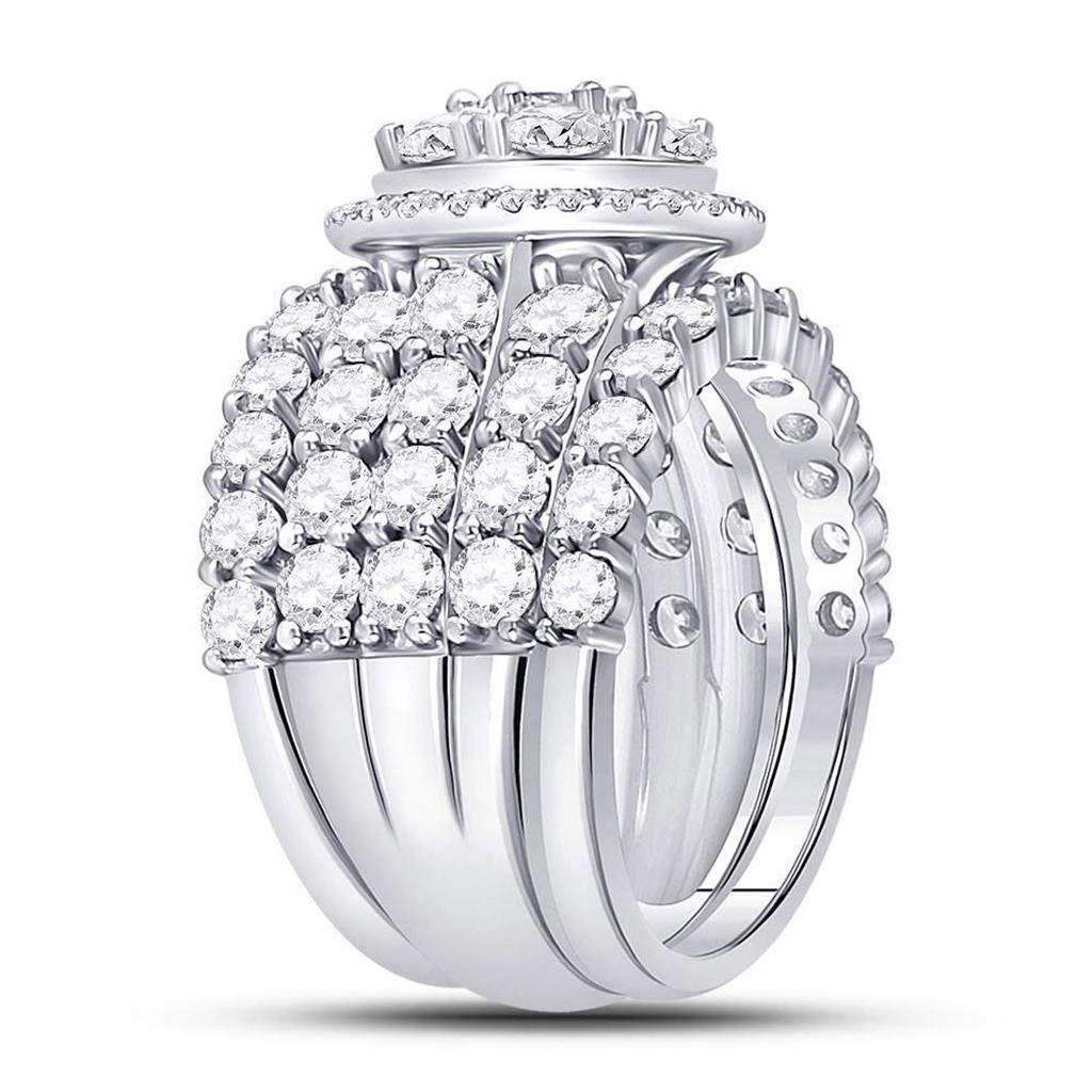 14k White Gold Round Diamond Cluster Bridal Wedding Ring Set 5 Cttw