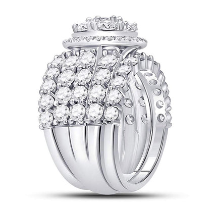 14k White Gold Round Diamond Cluster Bridal Wedding Ring Set 5 Cttw