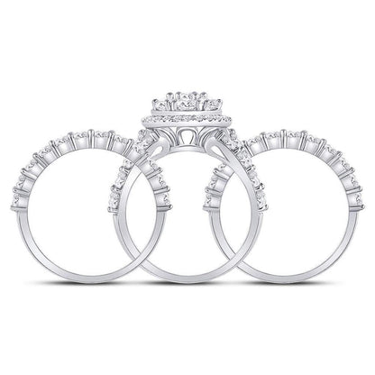 14k White Gold Round Diamond Cluster Bridal Wedding Ring Set 5 Cttw