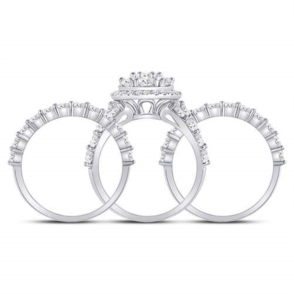 14k White Gold Round Diamond Cluster Bridal Wedding Ring Set 5 Cttw