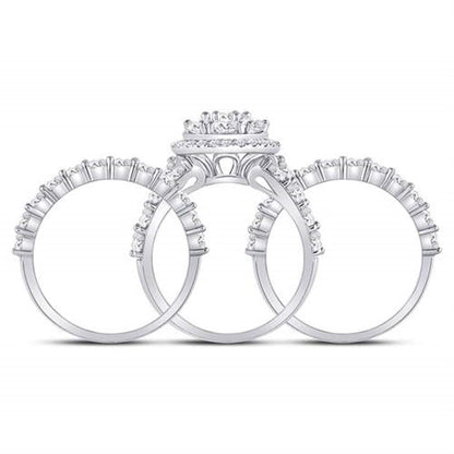 14k White Gold Round Diamond Cluster Bridal Wedding Ring Set 5 Cttw