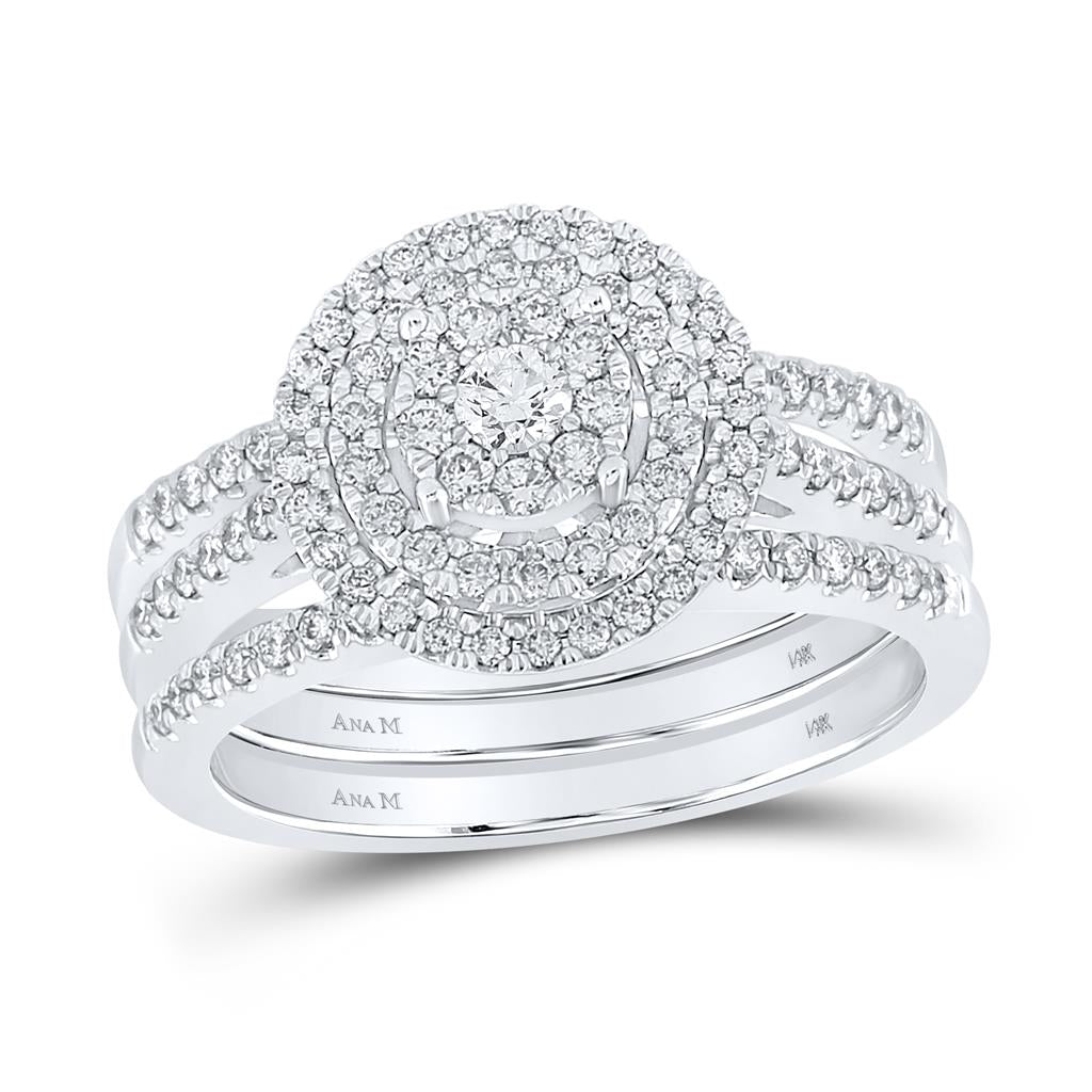 14k White Gold Round Diamond Bridal Wedding Ring Set 3/4 Cttw
