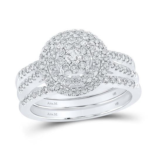 14k White Gold Round Diamond Bridal Wedding Ring Set 3/4 Cttw