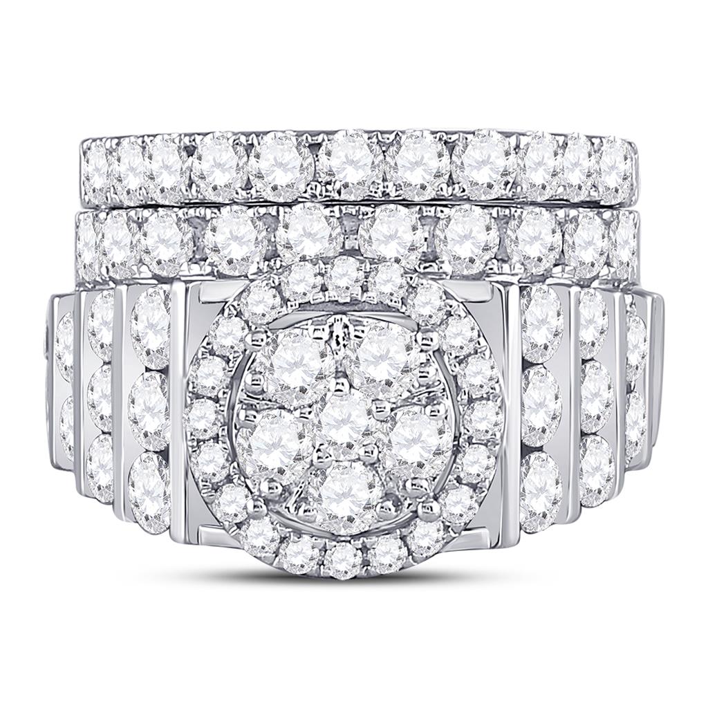 14k White Gold Round Diamond Bridal Wedding Ring Set 3-5/8 Cttw