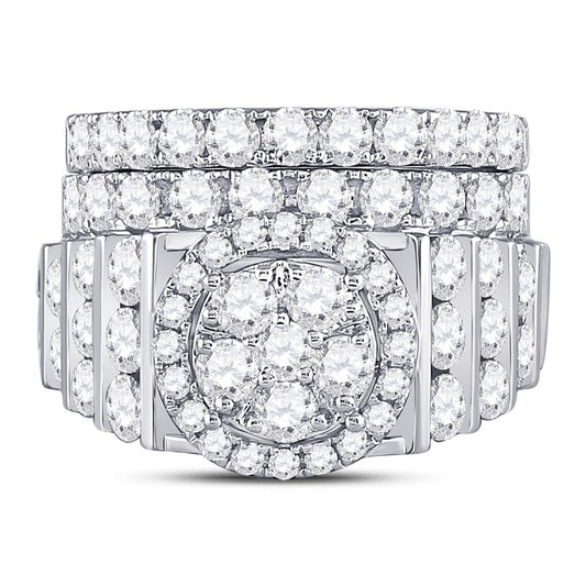 14k White Gold Round Diamond Bridal Wedding Ring Set 3-5/8 Cttw