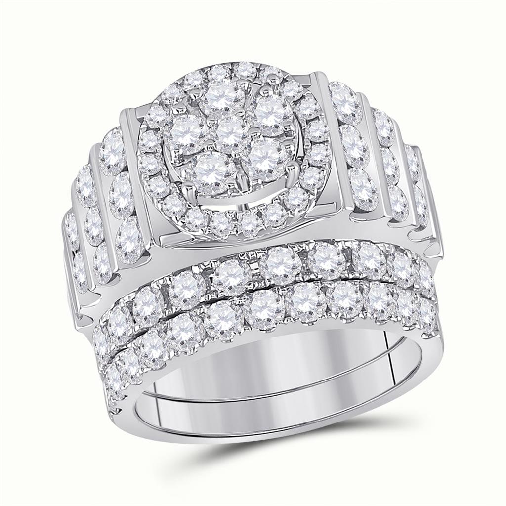 14k White Gold Round Diamond Bridal Wedding Ring Set 3-5/8 Cttw