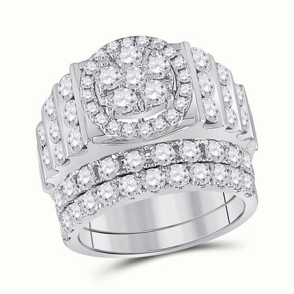 14k White Gold Round Diamond Bridal Wedding Ring Set 3-5/8 Cttw