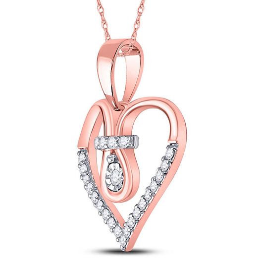 10k Rose Gold Round Diamond Knot Heart Pendant 1/8 Cttw
