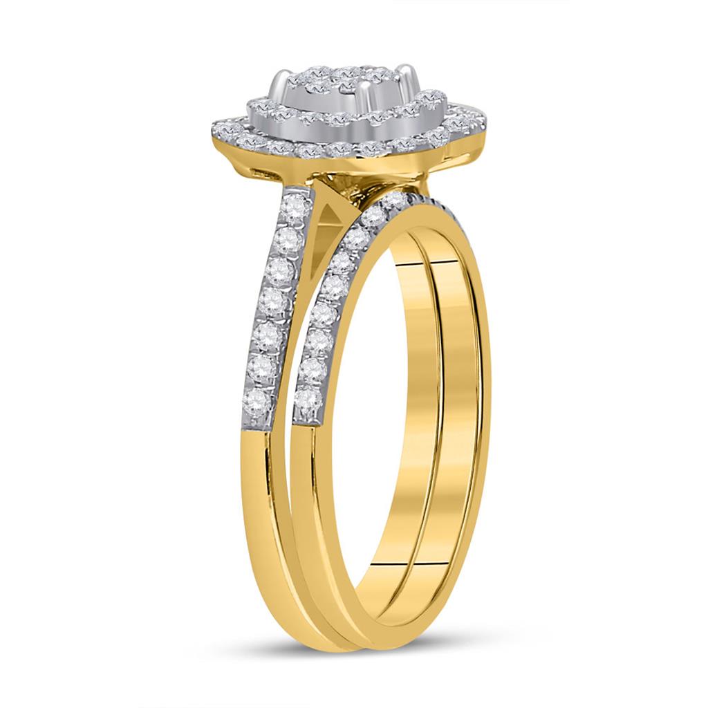 10k Yellow Gold Round Diamond Heart Bridal Wedding Ring Set 5/8 Cttw
