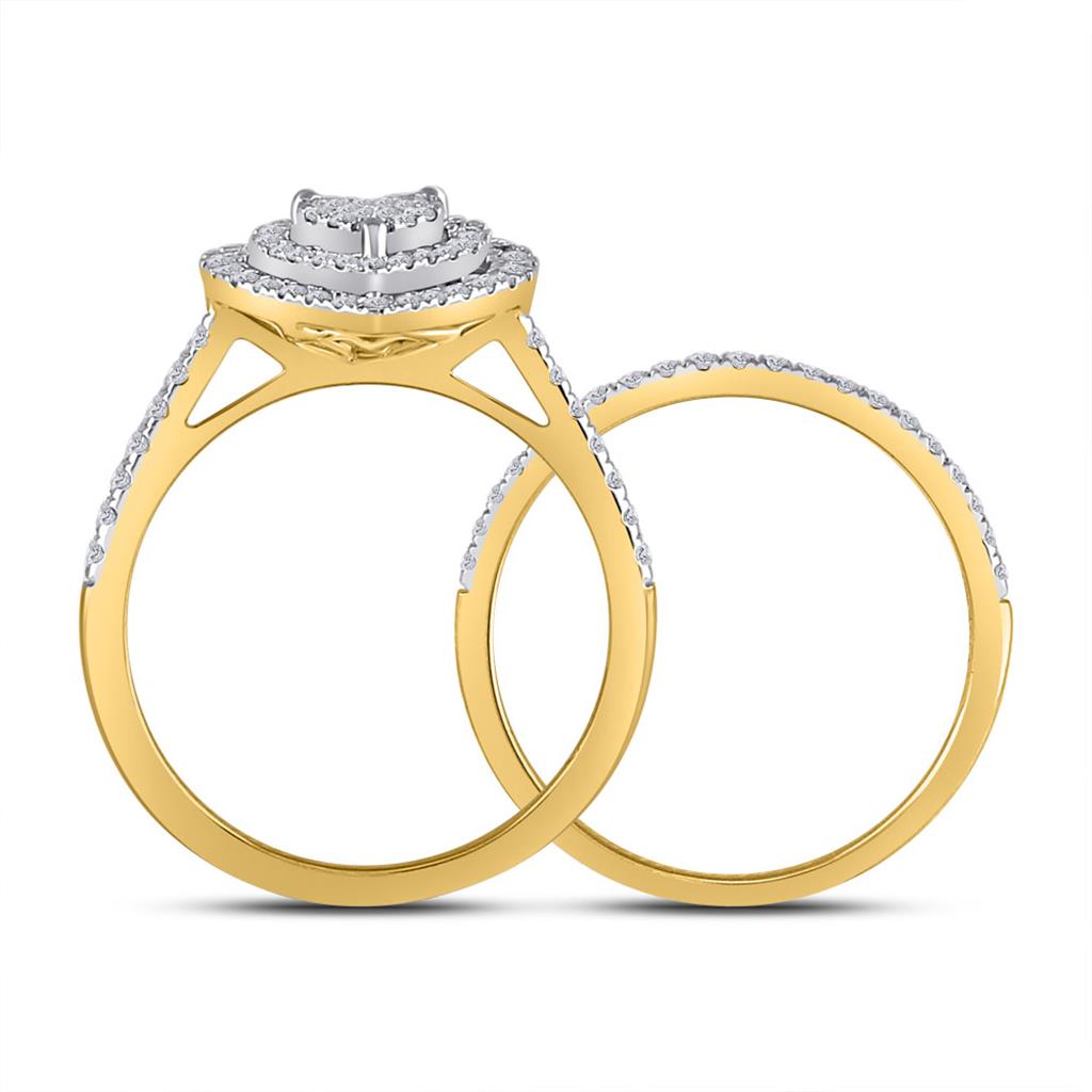 10k Yellow Gold Round Diamond Heart Bridal Wedding Ring Set 5/8 Cttw