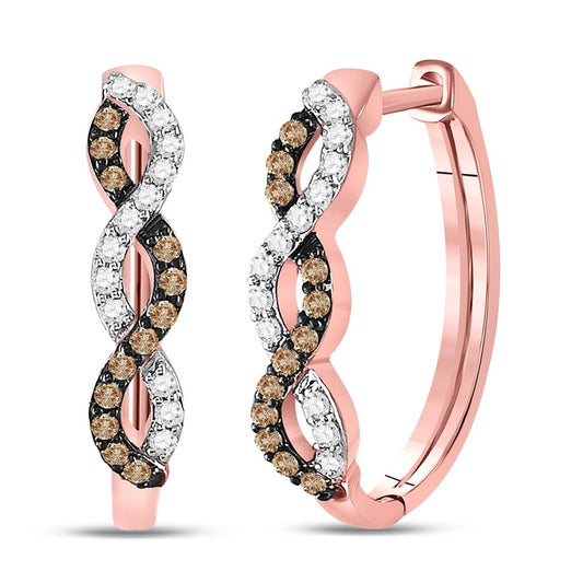 10k Rose Gold Round Brown Diamond Hoop Earrings 1/3 Cttw