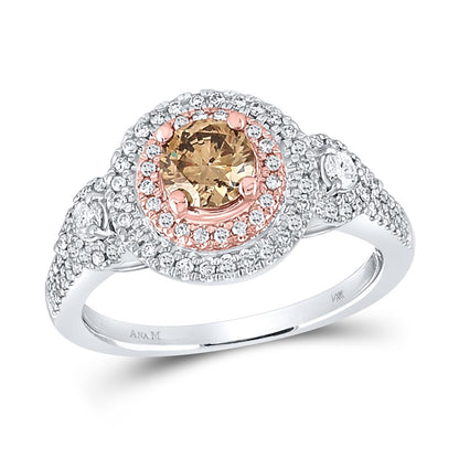 14k Two-tone Gold Round Brown Diamond Solitaire Bridal Engagement Ring 1 Cttw