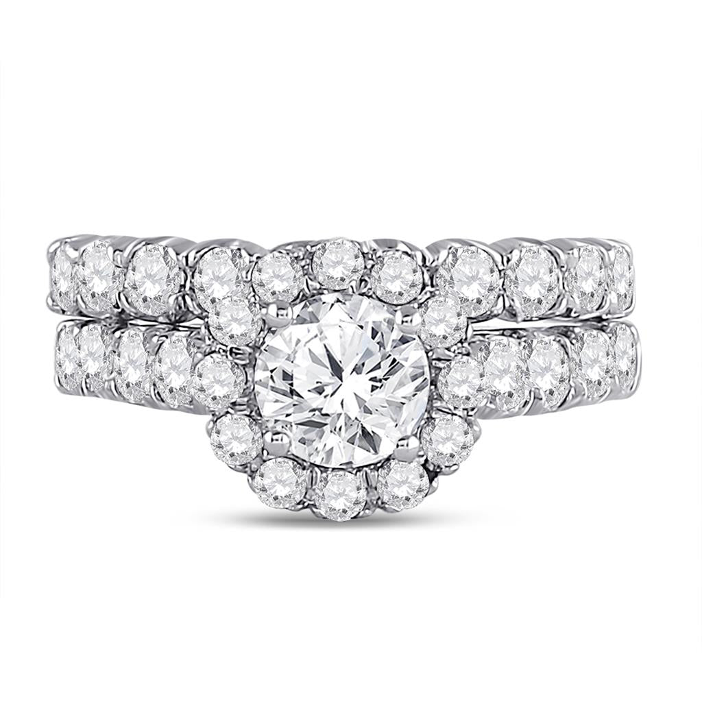 14k White Gold Round Diamond Bridal Wedding Ring Set 2 Ctw (Certified)