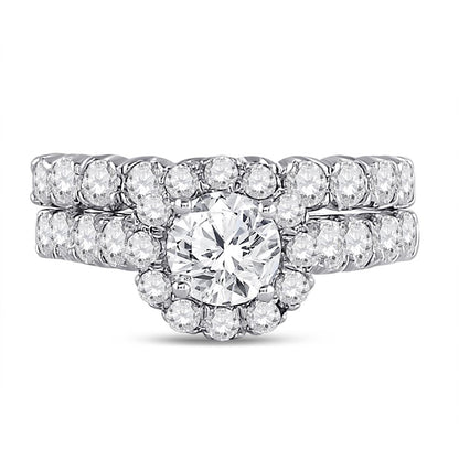 14k White Gold Round Diamond Bridal Wedding Ring Set 2 Ctw (Certified)