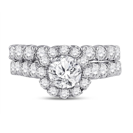 14k White Gold Round Diamond Bridal Wedding Ring Set 2 Ctw (Certified)