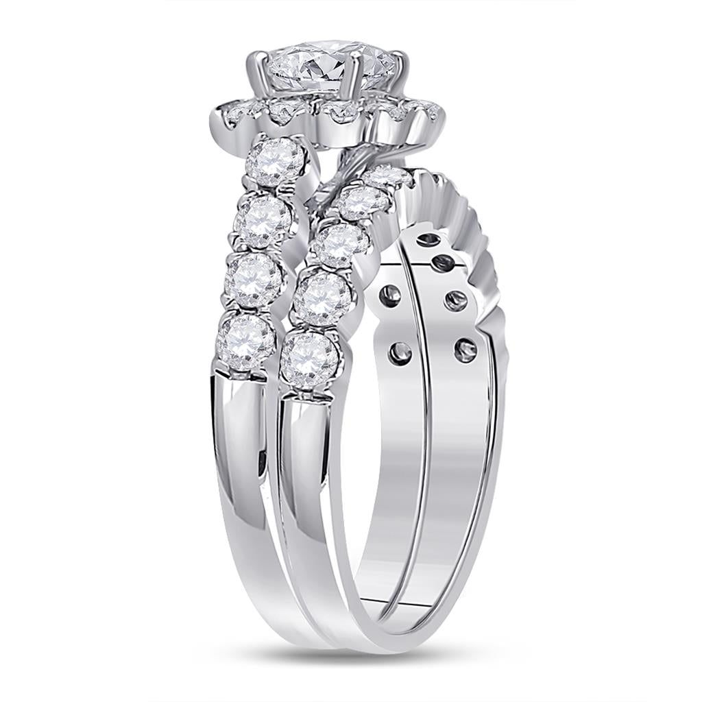14k White Gold Round Diamond Bridal Wedding Ring Set 2 Ctw (Certified)