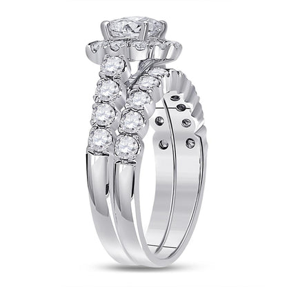 14k White Gold Round Diamond Bridal Wedding Ring Set 2 Ctw (Certified)