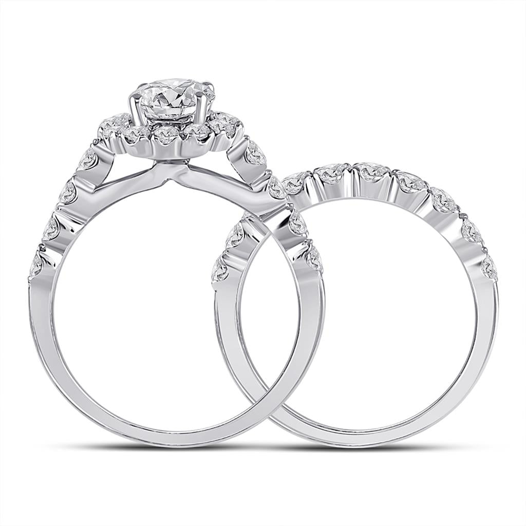 14k White Gold Round Diamond Bridal Wedding Ring Set 2 Ctw (Certified)