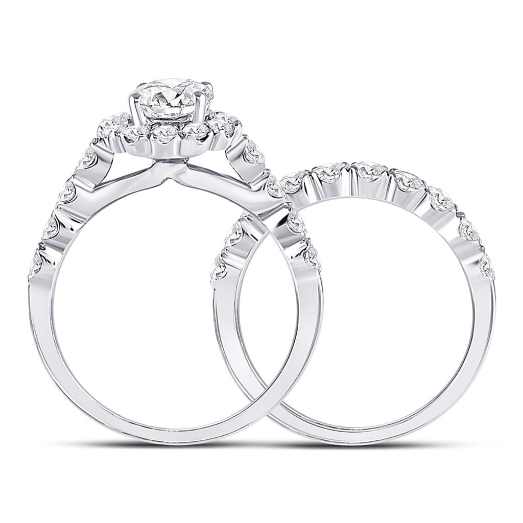 14k White Gold Round Diamond Bridal Wedding Ring Set 2 Ctw (Certified)