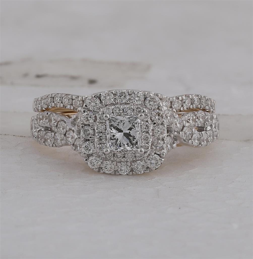14k Yellow Gold Princess Diamond Bridal Wedding Ring Set 1-1/4 Cttw (Certified)