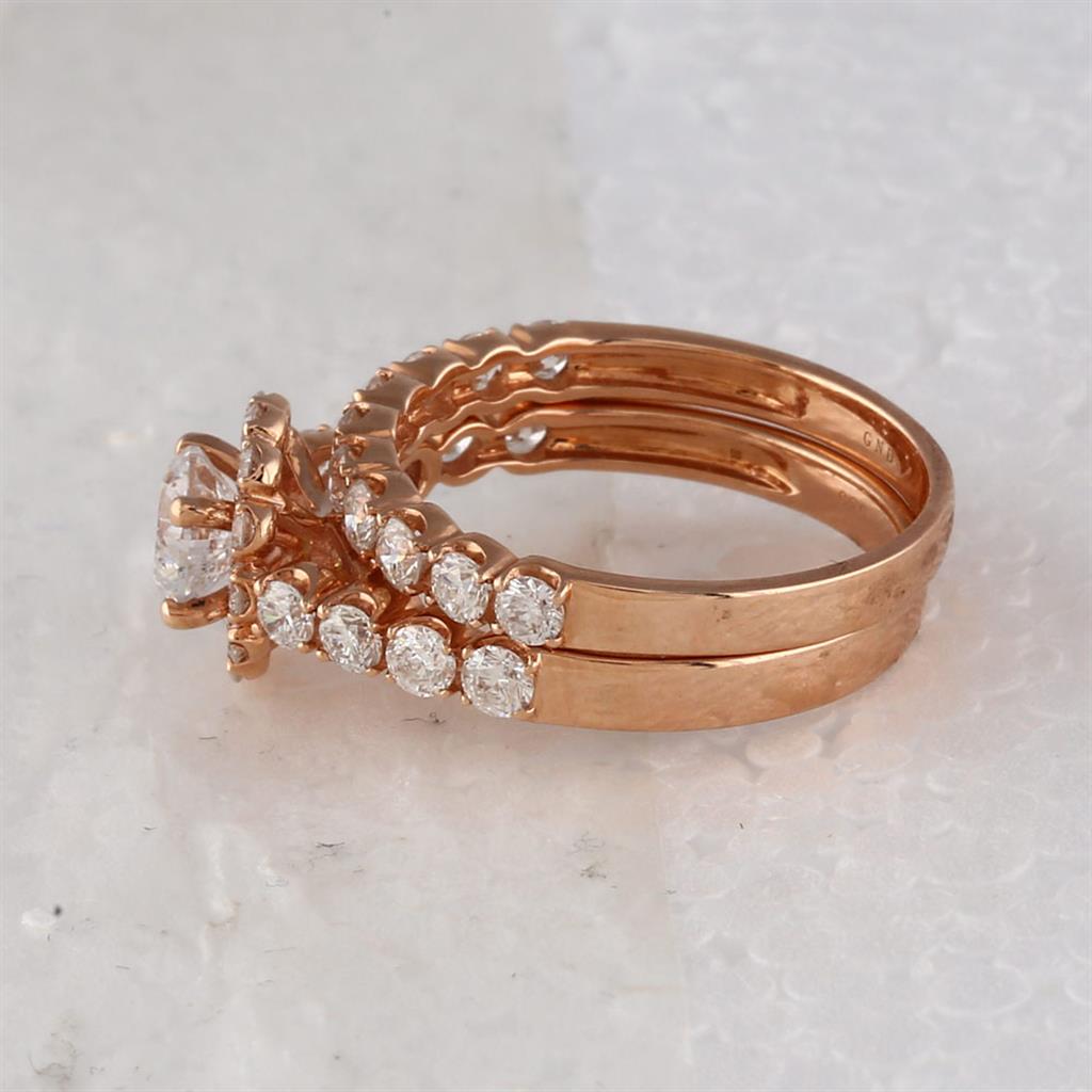14k Rose Gold Round Diamond Bridal Wedding Ring Set 2 Cttw (Certified)