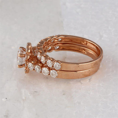 14k Rose Gold Round Diamond Bridal Wedding Ring Set 2 Cttw (Certified)