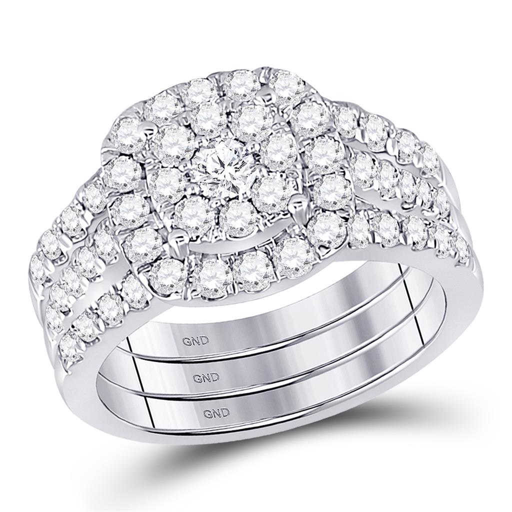 14k White Gold Round Diamond Bridal Wedding Ring Set 1-1/2 Cttw