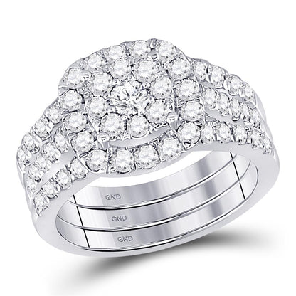 14k White Gold Round Diamond Bridal Wedding Ring Set 1-1/2 Cttw