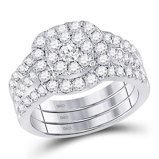 14k White Gold Round Diamond Bridal Wedding Ring Set 1-1/2 Cttw
