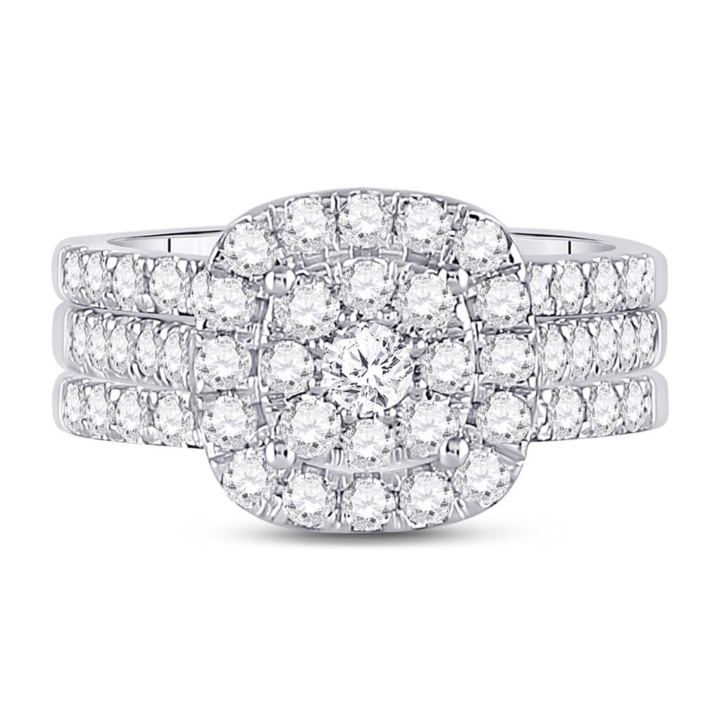 14k White Gold Round Diamond Bridal Wedding Ring Set 1-1/2 Cttw