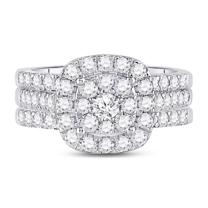 14k White Gold Round Diamond Bridal Wedding Ring Set 1-1/2 Cttw