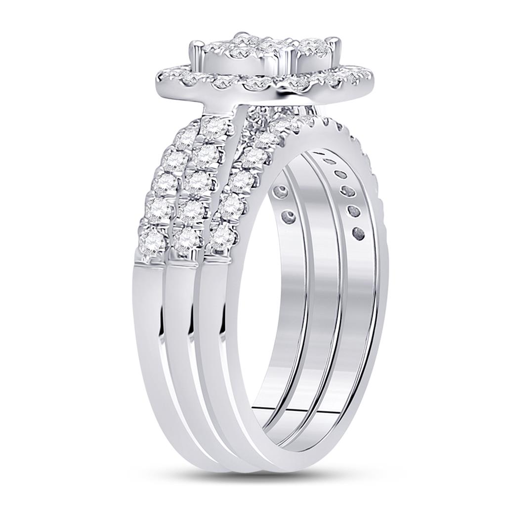 14k White Gold Round Diamond Bridal Wedding Ring Set 1-1/2 Cttw