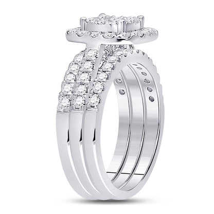 14k White Gold Round Diamond Bridal Wedding Ring Set 1-1/2 Cttw