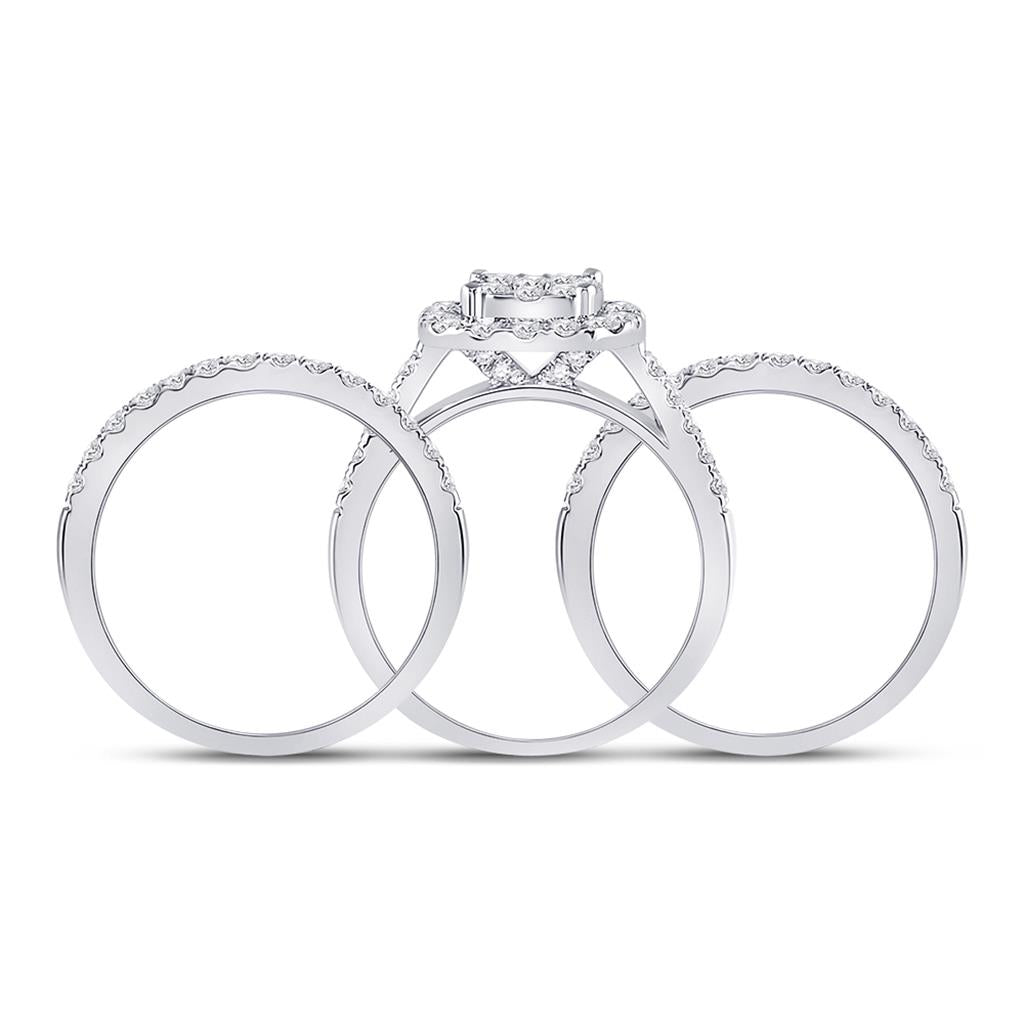 14k White Gold Round Diamond Bridal Wedding Ring Set 1-1/2 Cttw