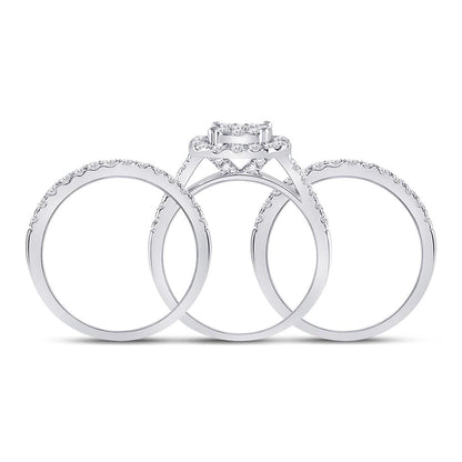 14k White Gold Round Diamond Bridal Wedding Ring Set 1-1/2 Cttw