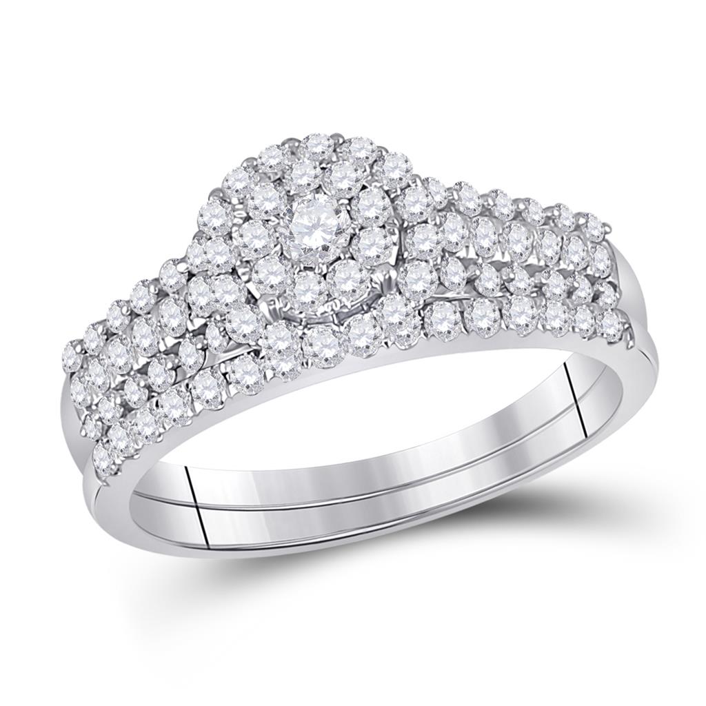 14k White Gold Round Diamond Bridal Wedding Ring Set 3/4 Cttw