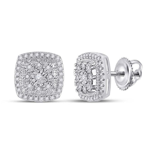 14k White Gold Round Diamond Fashion Halo Earrings 1/5 Cttw