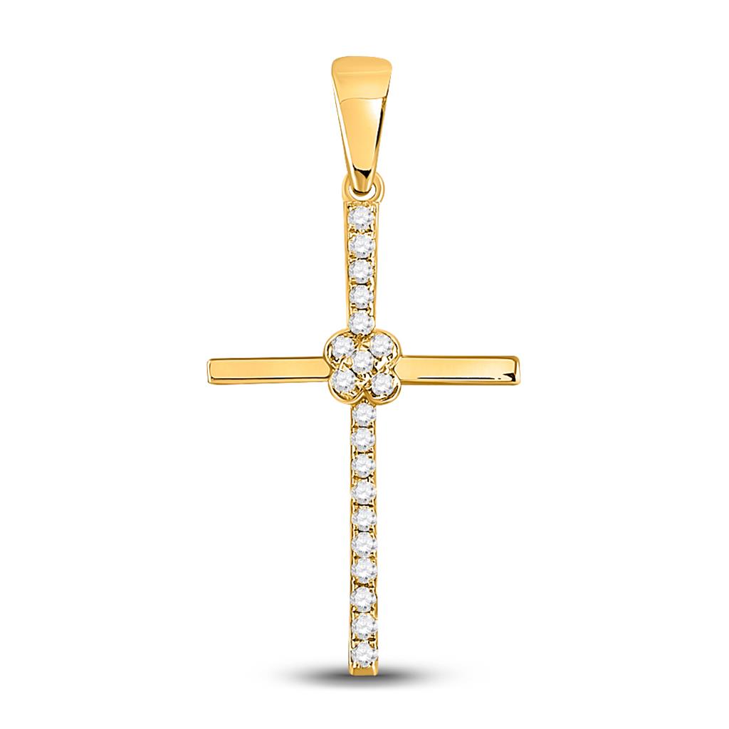 10k Yellow Gold Round Diamond Cross Pendant 1/12 Cttw