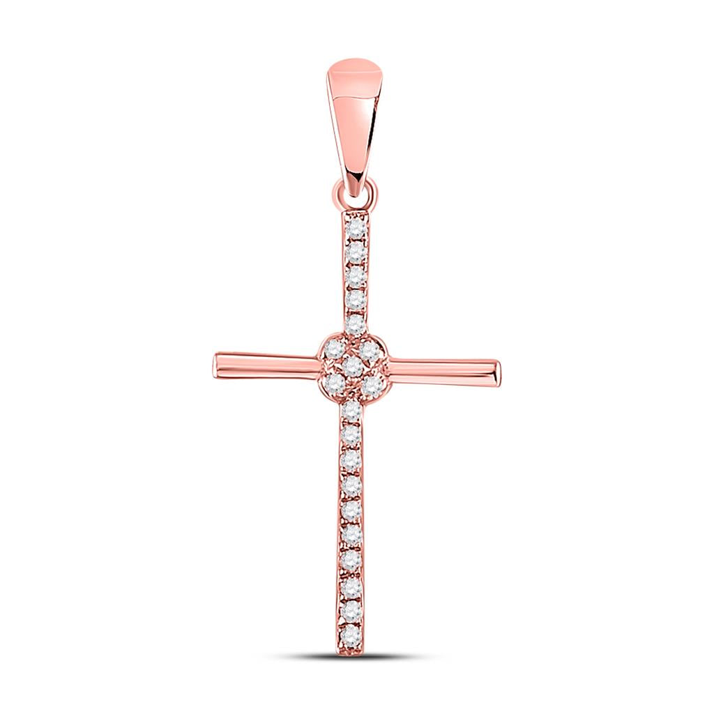 10k Rose Gold Round Diamond Cross Pendant 1/12 Cttw