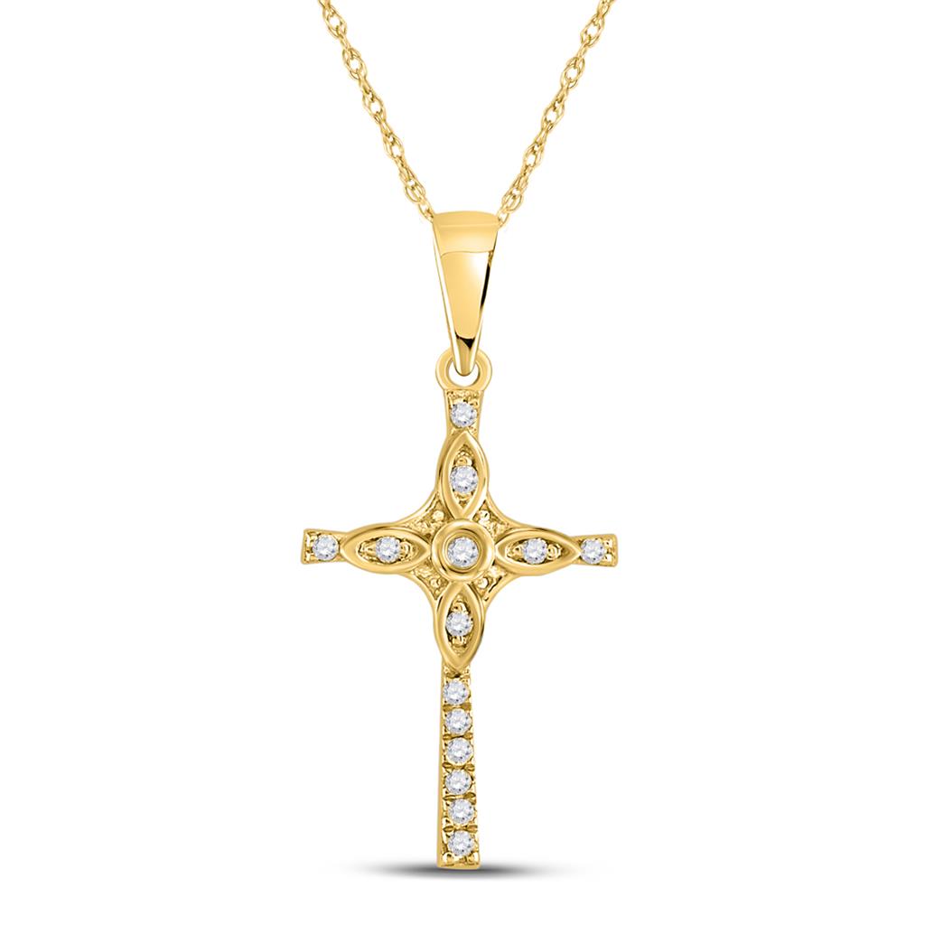 10k Yellow Gold Round Diamond Cross Pendant 1/12 Cttw