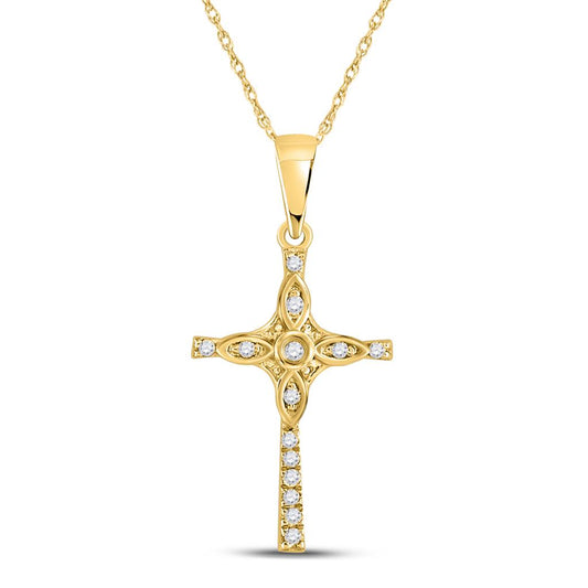 10k Yellow Gold Round Diamond Cross Pendant 1/12 Cttw
