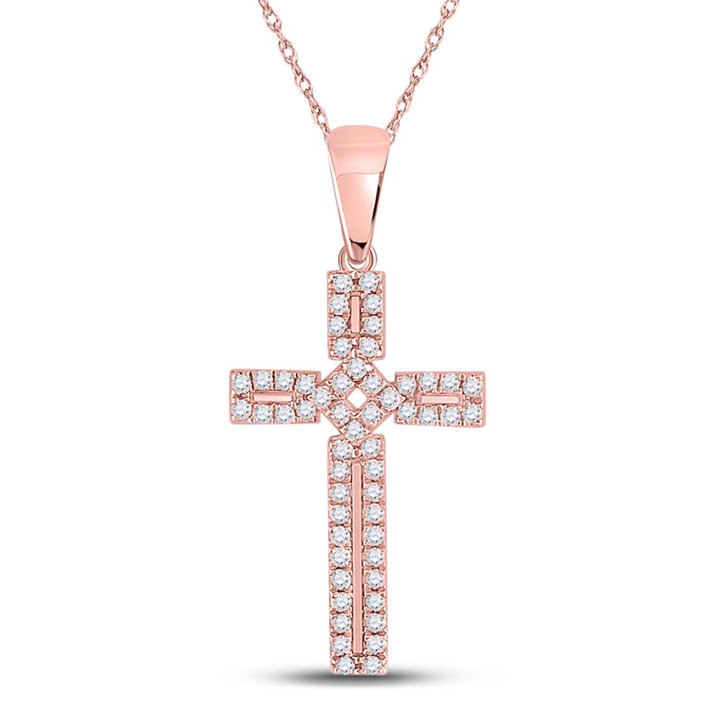 10k Rose Gold Round Diamond Roman Cross Pendant 1/3 Cttw
