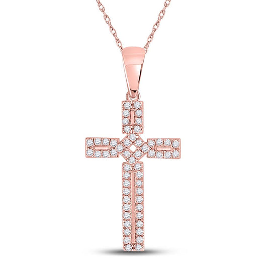 10k Rose Gold Round Diamond Roman Cross Pendant 1/3 Cttw