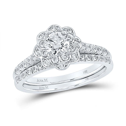 14k White Gold Round Diamond Bridal Wedding Ring Set 1 Ctw (Certified)